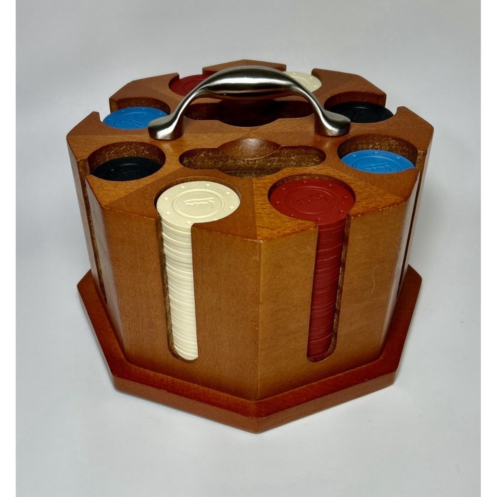Vintage Wooden Poker Chip Caddy Octagon Cherry Finish Michael Graves Design